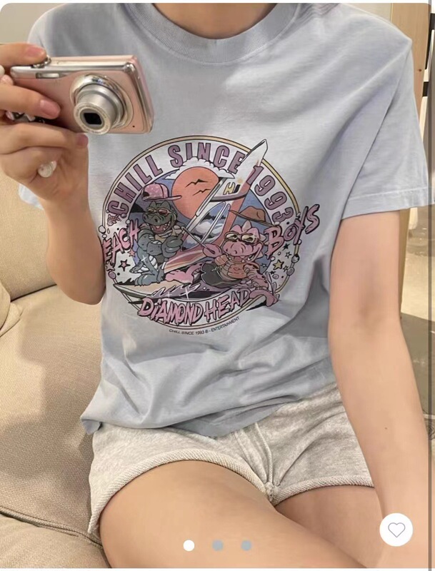 BM style women's round neck dinosaur sailing cartoon printed short sleeve T-shirt New loose slimming top BM style women's round neck dinosaur sailing cartoon printed short sleeve T-shirt New loose slimming top