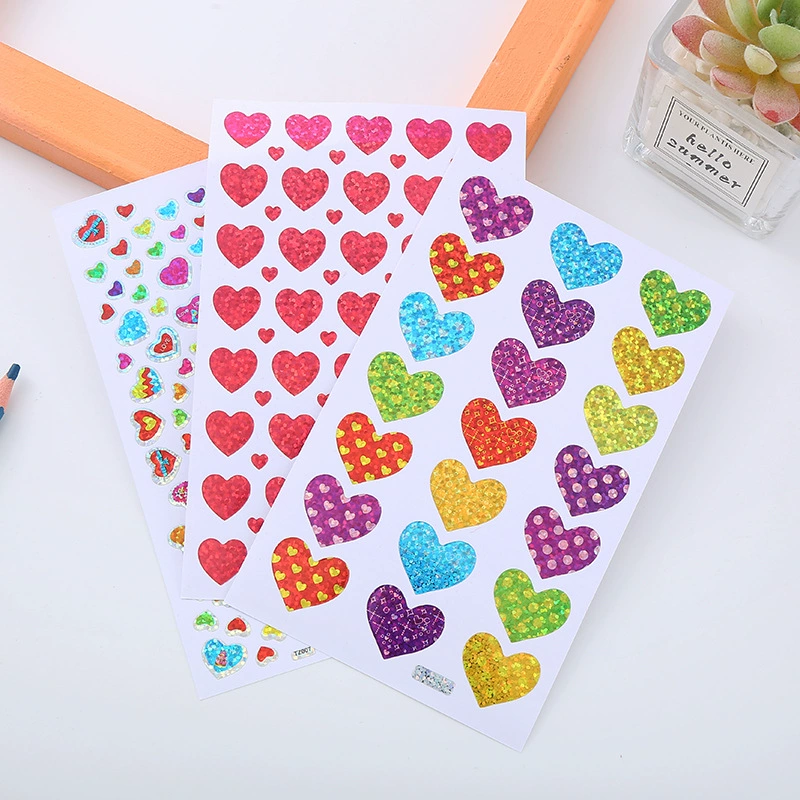 Кросс-бордерные лазерные наклейки в форме сердца, красочные наклейки-награды в форме сердца, высококачественные блестящие декоративные наклейки в форме сердца для творчества