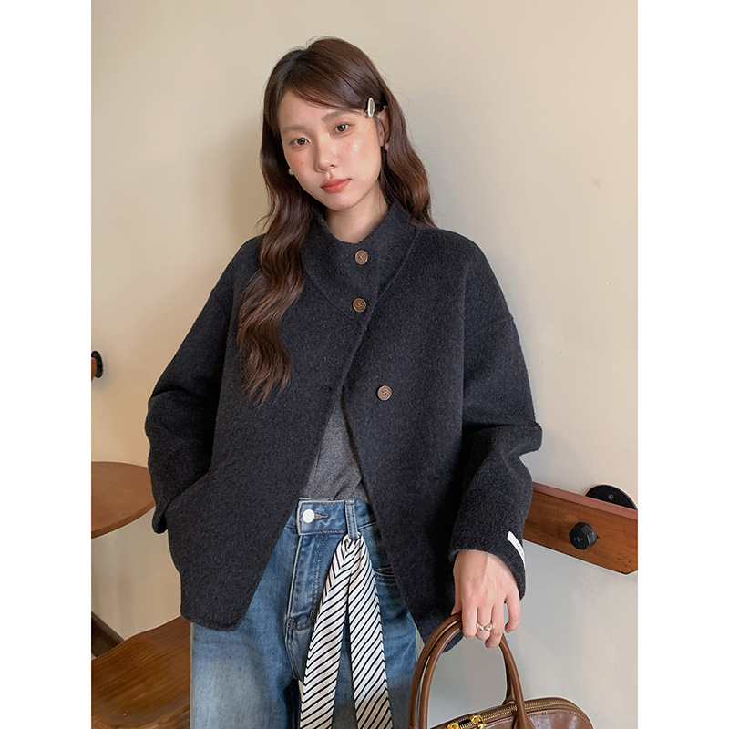 [Laoqian Aesthetics] Geming Retro Stand-Up Collar Double-Sided Woolen Short Jacket Women's Winter Top N687C