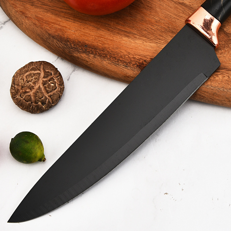 Fábrica al por mayor de acero inoxidable patrón de mármol cabezal de galvanoplastia doble juego de cuchillos de cinco piezas caja de regalo de cocina para el hogar