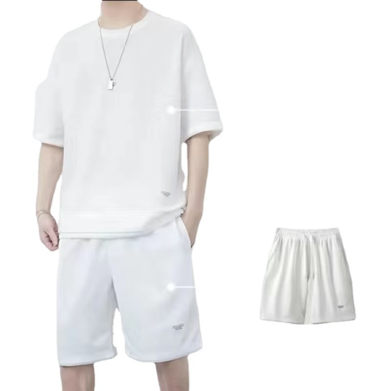 2023 traje deportivo waffle pantalones cortos de manga corta transpirables de verano para hombres traje de dos piezas con ropa de hombre de moda
