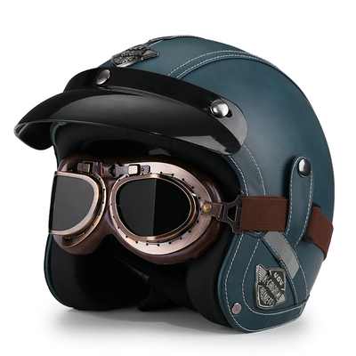 Motosiklet dəbilqələri | locomotive warm half helmet autumn - m-navy-blue-copper-mirror-free-brim-face-towel