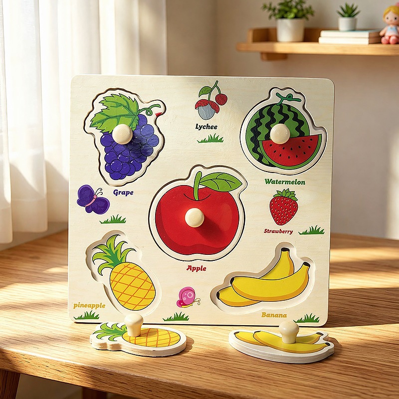 Puzzle de madera de mano para niños 1 - 3 años de edad puzzle de puzzle de construcción cognitiva Montserrat