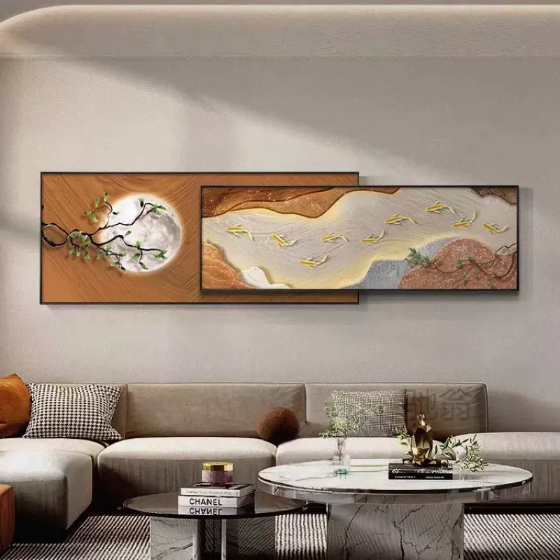 2025新款客厅叠加装饰画沙发背景墙面创意壁画床头挂画北欧晶瓷画