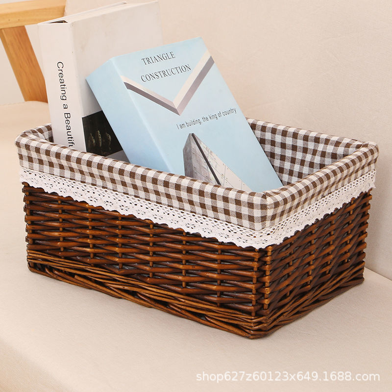 Cestas de tejido personalizadas de caña de escritorio de caña de juguetes de cajas de almacenamiento hechas a mano de cestas de almacenamiento revestidas de sauce