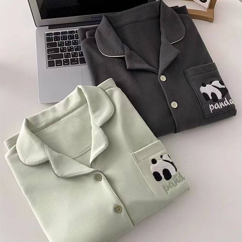 Derong Couple Pajamas for Women, Autumn and Winter Simple Casual Loose Long-Sleeved Men's Warm Home Clothes Set That Can Be Worn Outside