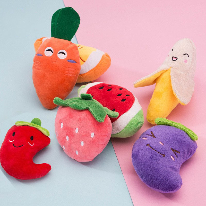 Dibujos animados de frutas y verduras perro peluche sonido juguete oso gato lindo colorido fruta mascota molar suministros image 1