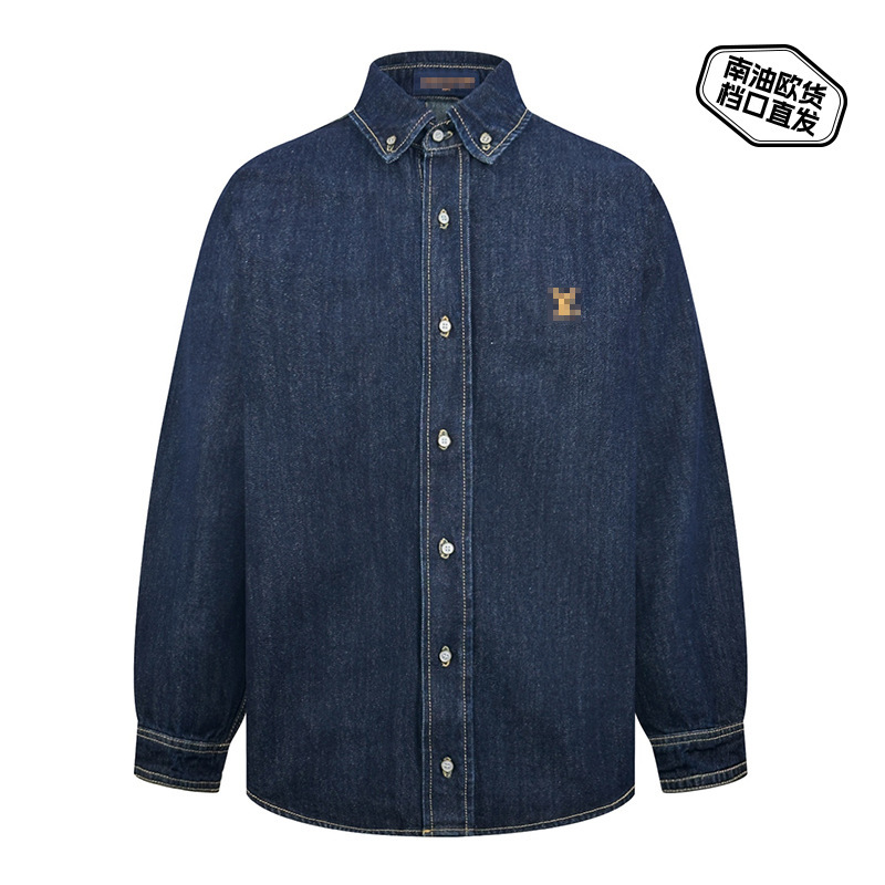 26 Summer Lv Logo Denim Shirt Unisex Cotton Twill Tailored Leather Label Vintage Casual Simple Jacket