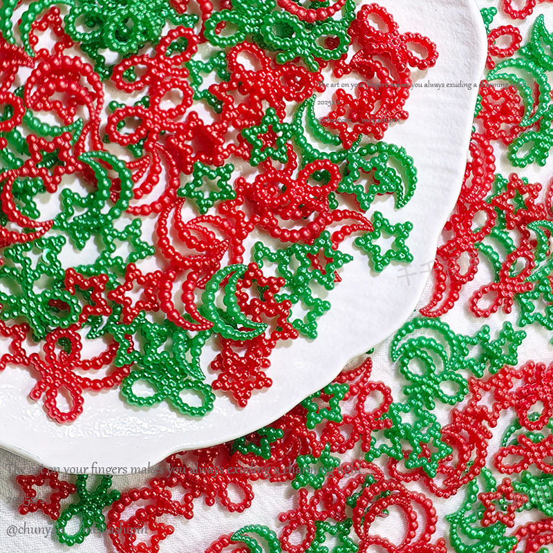 Christmas Color Imitation Pearl Cut Out Moon Five-Pointed Star Bow Ribbon Nail Art Jewelry DIY Handmade Accessories Batch Christmas Color Imitation Pearl Cut Out Moon Five-Pointed Star Bow Ribbon Nail Art Jewelry DIY Handmade Accessories Batch