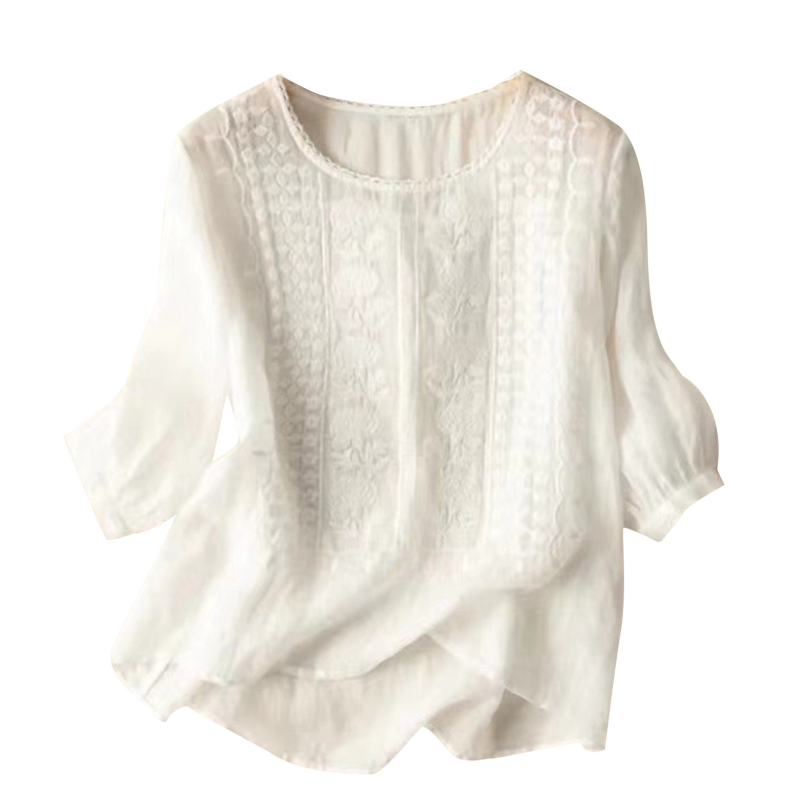 Medium Sleeve Top Women's Heavy Industry Embroidery Loose Literary Retro Cotton And Linen T-shirt Nostalgia Thin Breathable Cotton And Linen Top_ecoleips.com