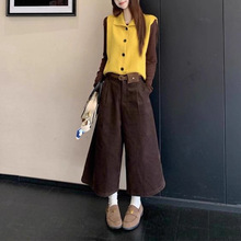 韩系半高领针织马甲长袖打底衫灯芯绒七分裤女2025秋季新款套装潮