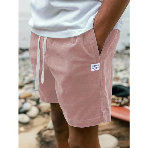D7652026 New style pure color corduroy waist drawstring men's casual shorts