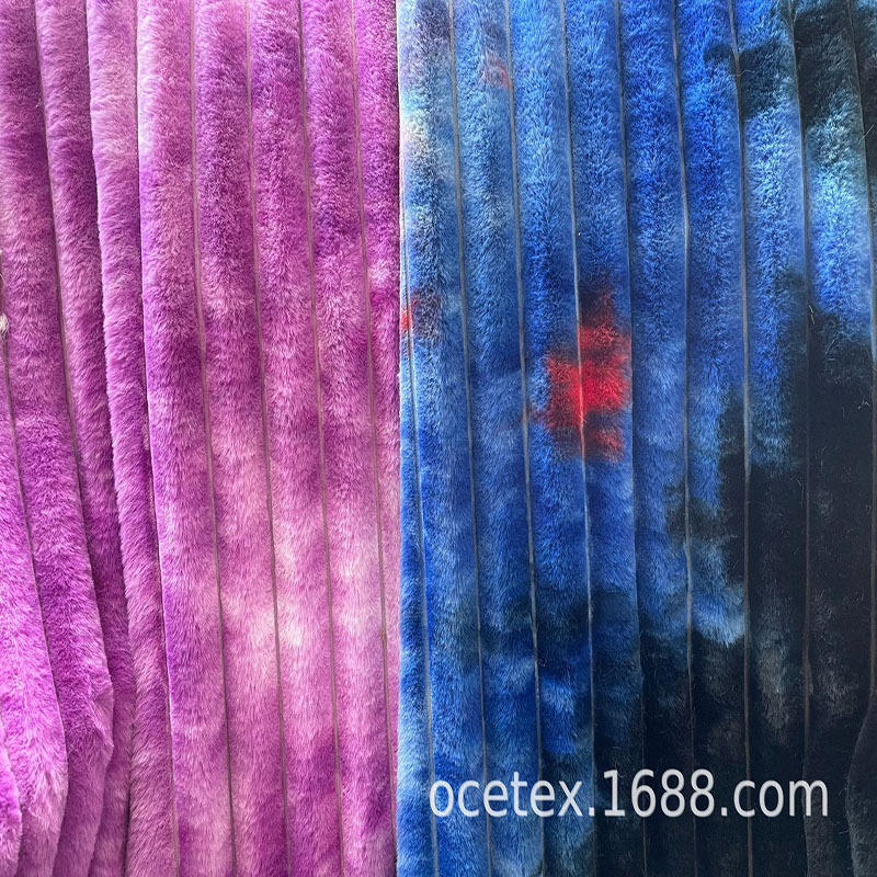 厂家直供扎染开条大兔毛绒布春秋时装运动服面料家用窗帘布可批发