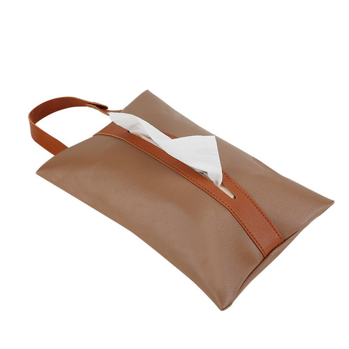 Simple Car Color-blocked Tissue Bag, Wall-mounted Leather Toilet Paper Holder, Creative Soft Fabric Decor Car Tissue Box
