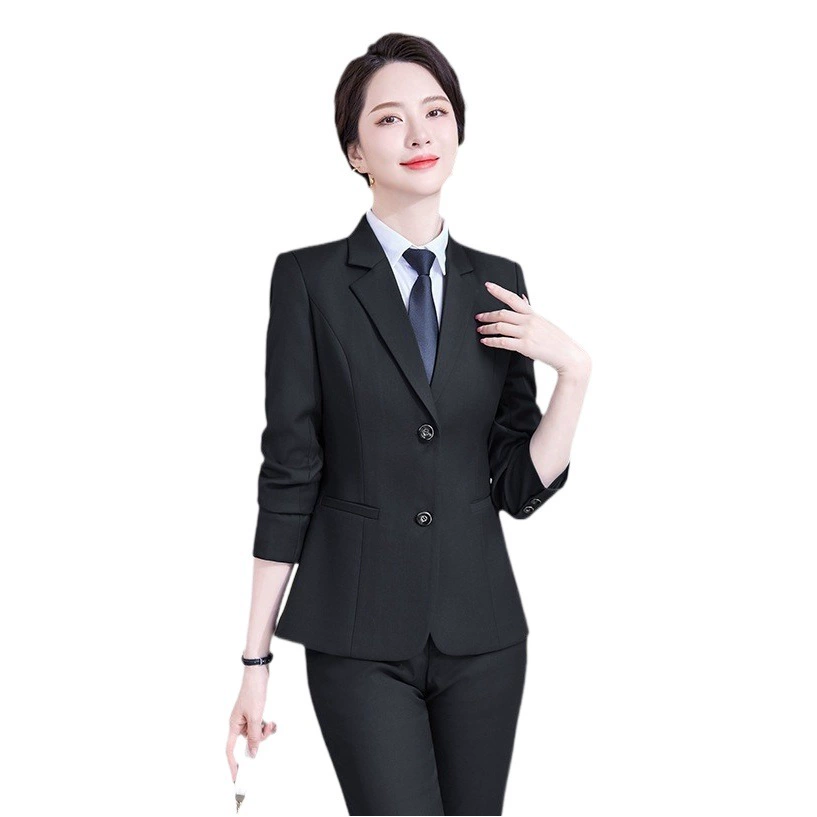 Черный костюм женский осенне-зимний небольшой формальный костюм женский профессиональный костюм студенческий темперамент для интервью комбинезоны