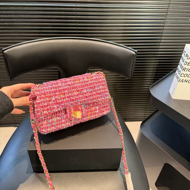 New Foreign Trade Style Chanel-Inspired Woven Tweed Crossbody Chain Bag, Quilted Shoulder and Handbag for Women, Small Square Bag