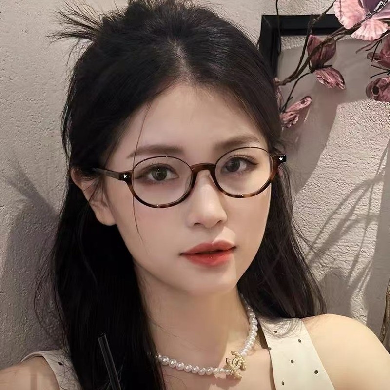 复古玳瑁书呆子下半框眼镜近视女可配散光度数椭圆日系素颜眼镜框|undefined