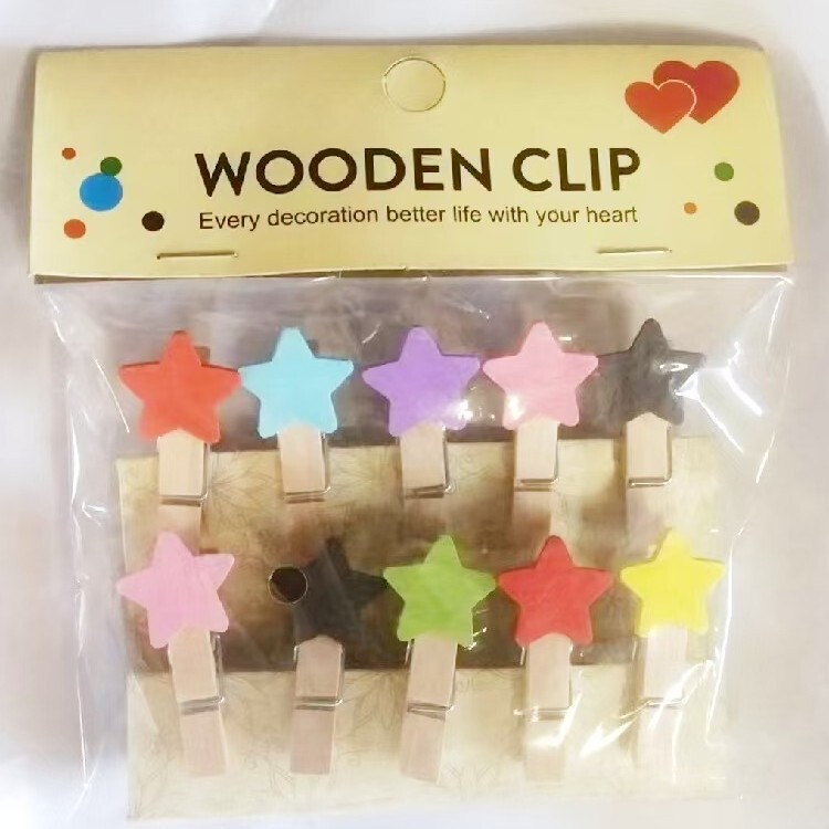 Star Home Hanging Cardboard Photo Frame Photo Wall Floral Card Wooden Crafts Small Wooden Clips Heart-Shaped Small Flowers