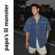 Lil monster Washed Denim Short Sleeve Shirt Old American Style Spring and Summer Trendy Brand Loose Tooling Cotton Jacket