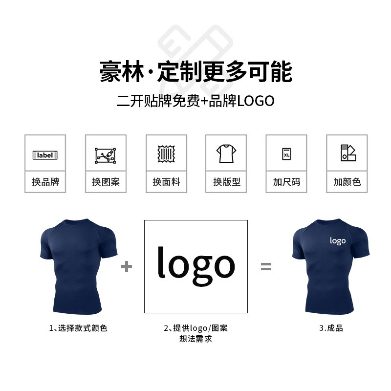 Personalizada camiseta de compresión de manga corta para hombres ropa de ejercicio elástica alta gama ropa deportiva de yoga odm procesamiento