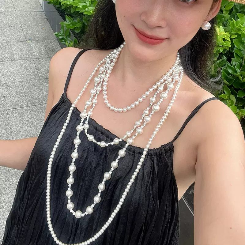 小红书网红博主同款仿施华珍珠高级感毛衣链新中式一款多戴长项链