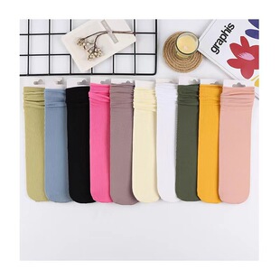 2022 New Style Pile Socks for Women Japanese Style Style Ins Trendy Pure Color Curled Mid-Calf Cotton Socks Fashionable Women's Socks Wholesale Versatile