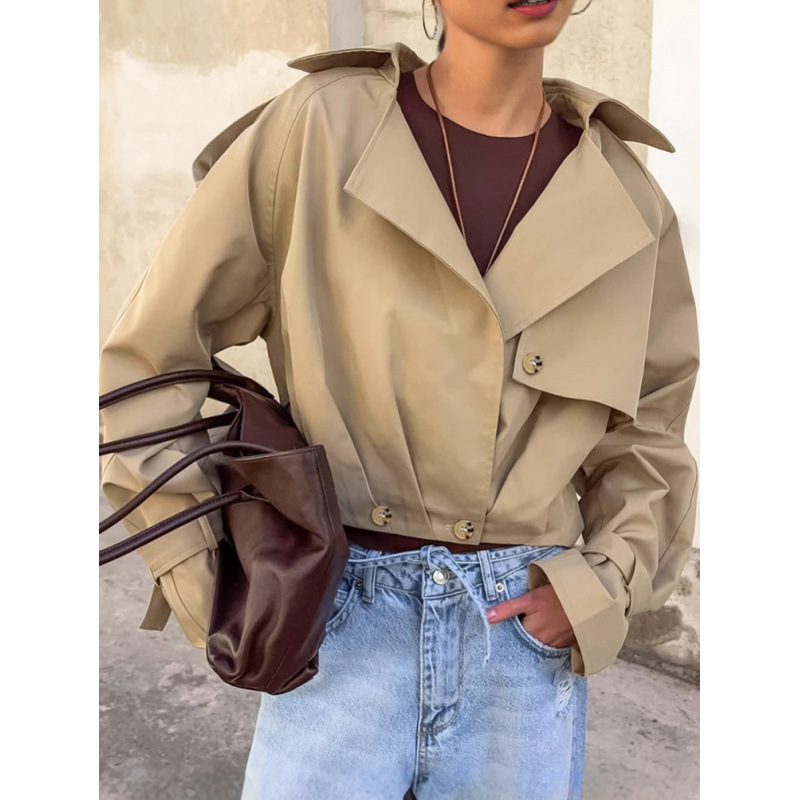 Leisure Workwear-Style Coat For Women, Featuring A Relaxed Short-Cut Design With A Suit Collar And Double-Breasted Jacke_ecoleips.com