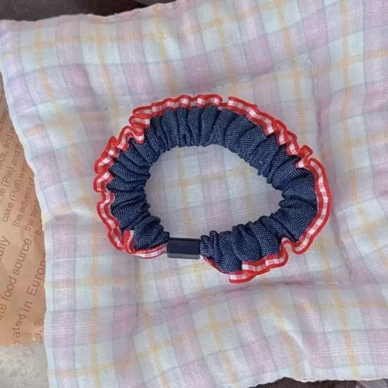 Niños jeans encaje anillo de cabello de cabello de encaje niñas alta cola de cabello de alta elasticidad cuerda de cabello de goma cabeza adornos para el cabello