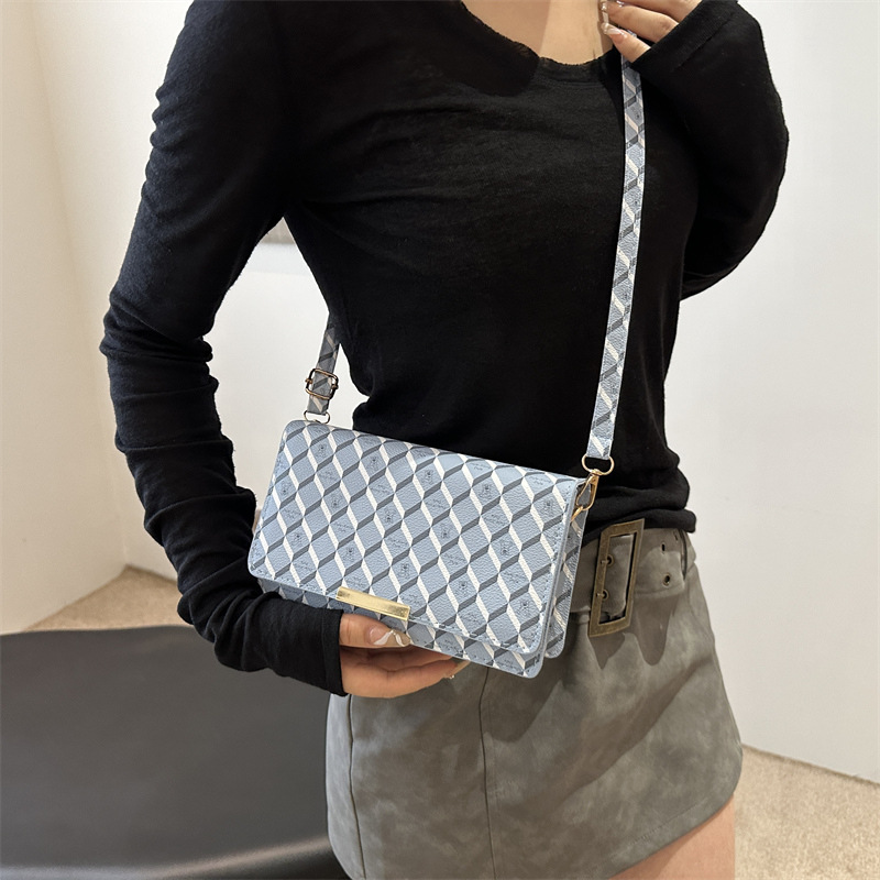 Bolsa pequeña de lujo ligera de estilo extranjero estilo coreano impresión a cuadros de diamante de todos los días de viaje al trabajo bolso de hombro