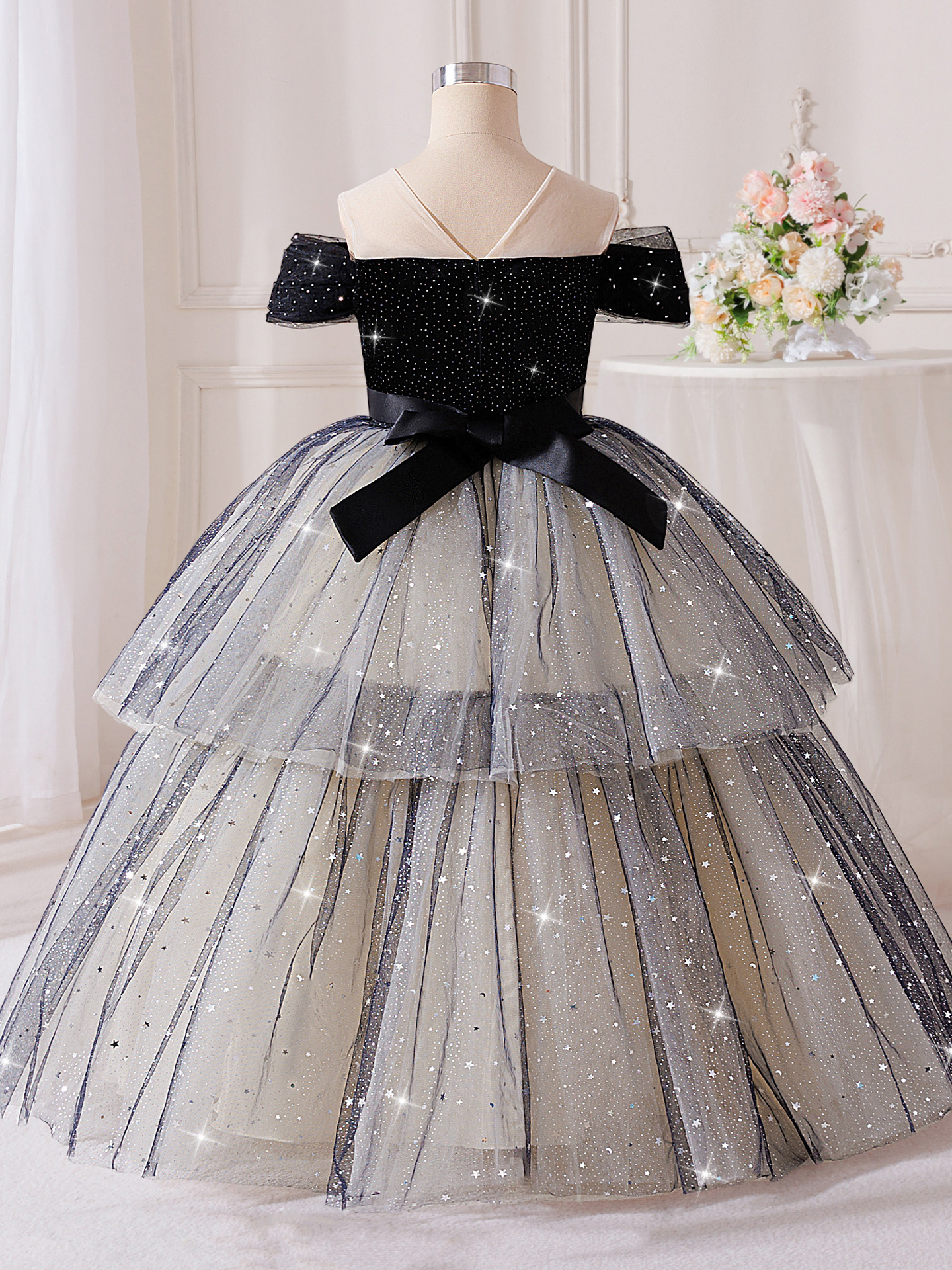 Ropa de nicho lujoso nicho de alta gama vestido de princesa niño pequeño anfitrión de competición de piano tocando vestido de desfile