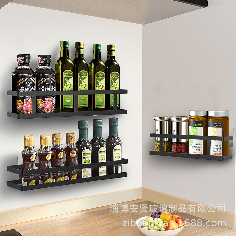 Estante de cocina condimento botella condimento frasco olla de aceite botella de aceite estante de almacenamiento sin perforaciones multi-funcional multi-capa estante montado en la pared image 4