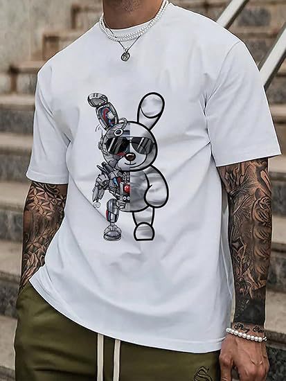 Tide Brand Mechanical Rabbit Printed Short-sleeved T-shirt, European And American Loose Large-size T-shirt Top_viptrois.com