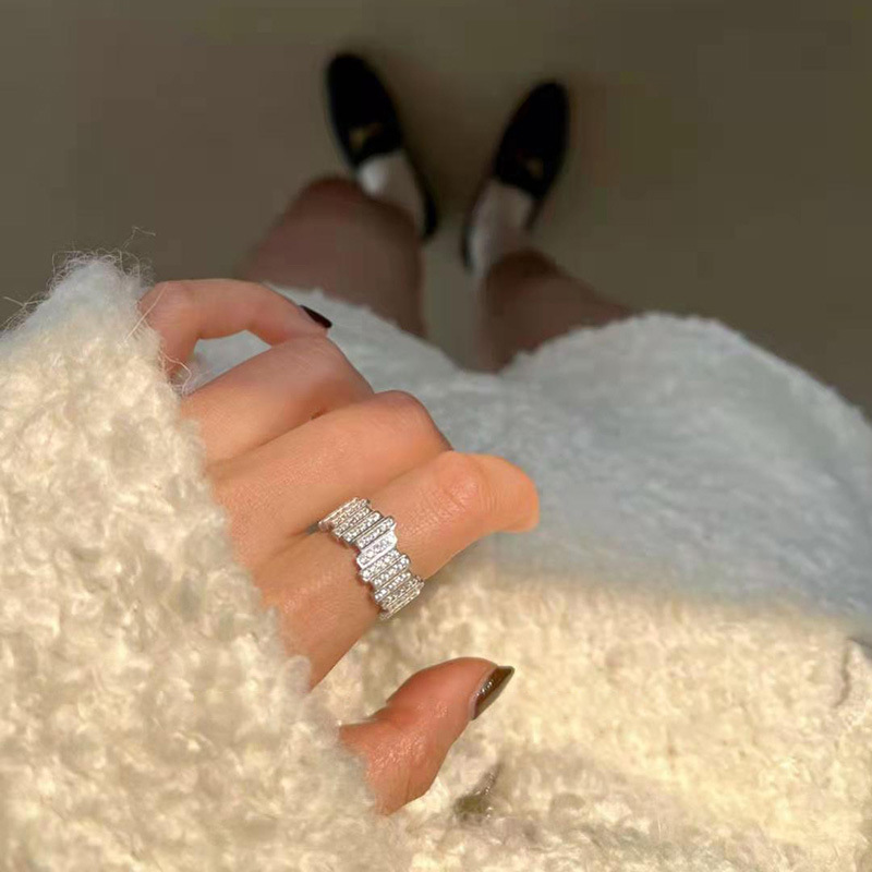 S Ring aus reinem Silber mit versetztem Zirkonia, Nischen-Mode-Temperament, vielseitig einsetzbar, verstellbare Öffnung, leichter Luxus für Frauen,_voghion.com