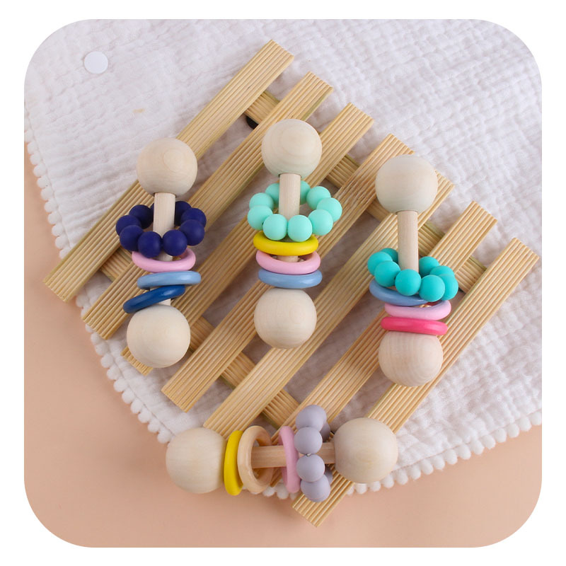 Nuevos juguetes creativos para niños de goma de madera para bebés agarrar mano de agitación de perlas de molar para bebés ejercicio interactivo varilla