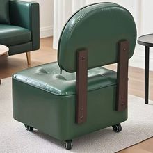 家用小凳子客厅溜溜椅实木靠背旋转滑轮矮凳门口换鞋凳洗脚凳带轮