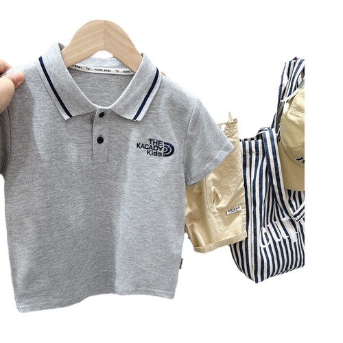 Boys short-sleeved polo shirt lapel T-shirt summer middle and older children's clothing baby half-sleeved style letter top trendy