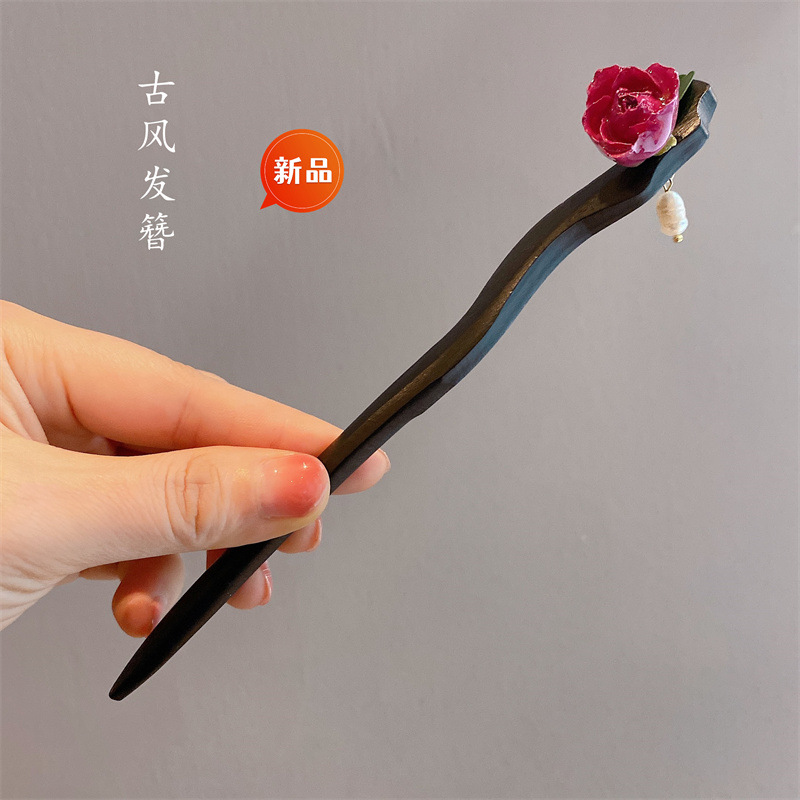 Nueva horquilla de estilo antiguo chino, horquilla de madera femenina, borla, paso a paso, nueva horquilla de estilo chino, horquilla simple