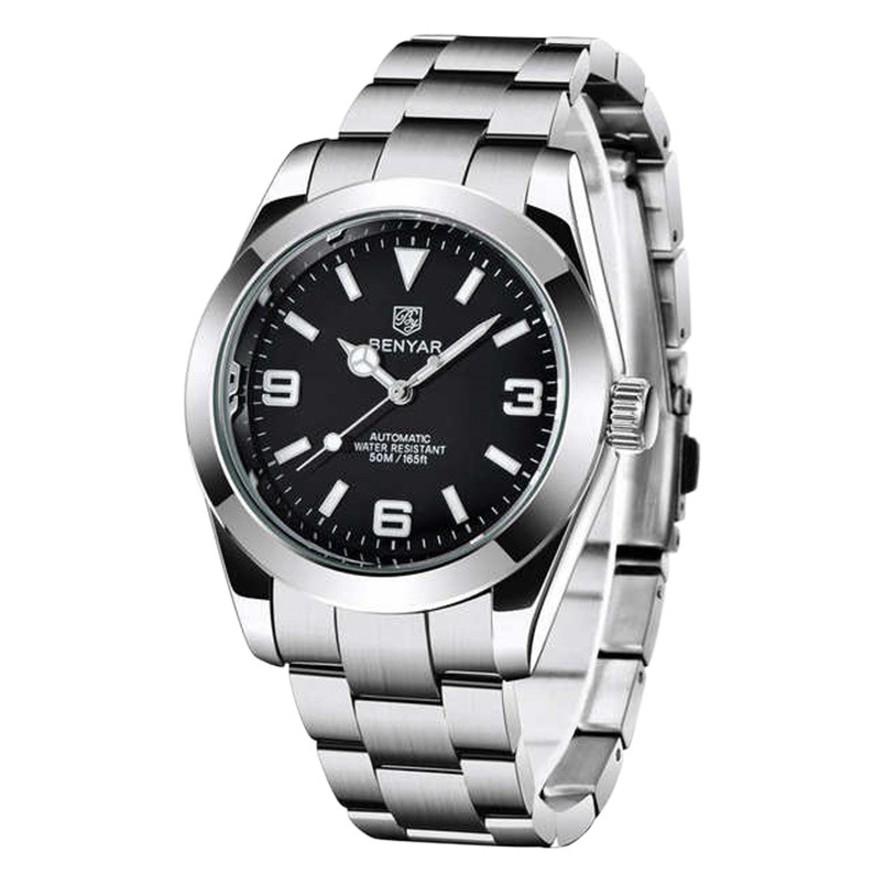Benyar binya nuevo reloj de los hombres reloj mecánico automático correa de acero moda impermeable reloj luminoso 5177