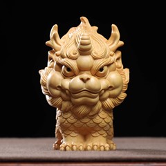 黄楊木彫り瑞獣麒麟上古神獣携帯ハンドル置物家庭装飾品車載オフィス
