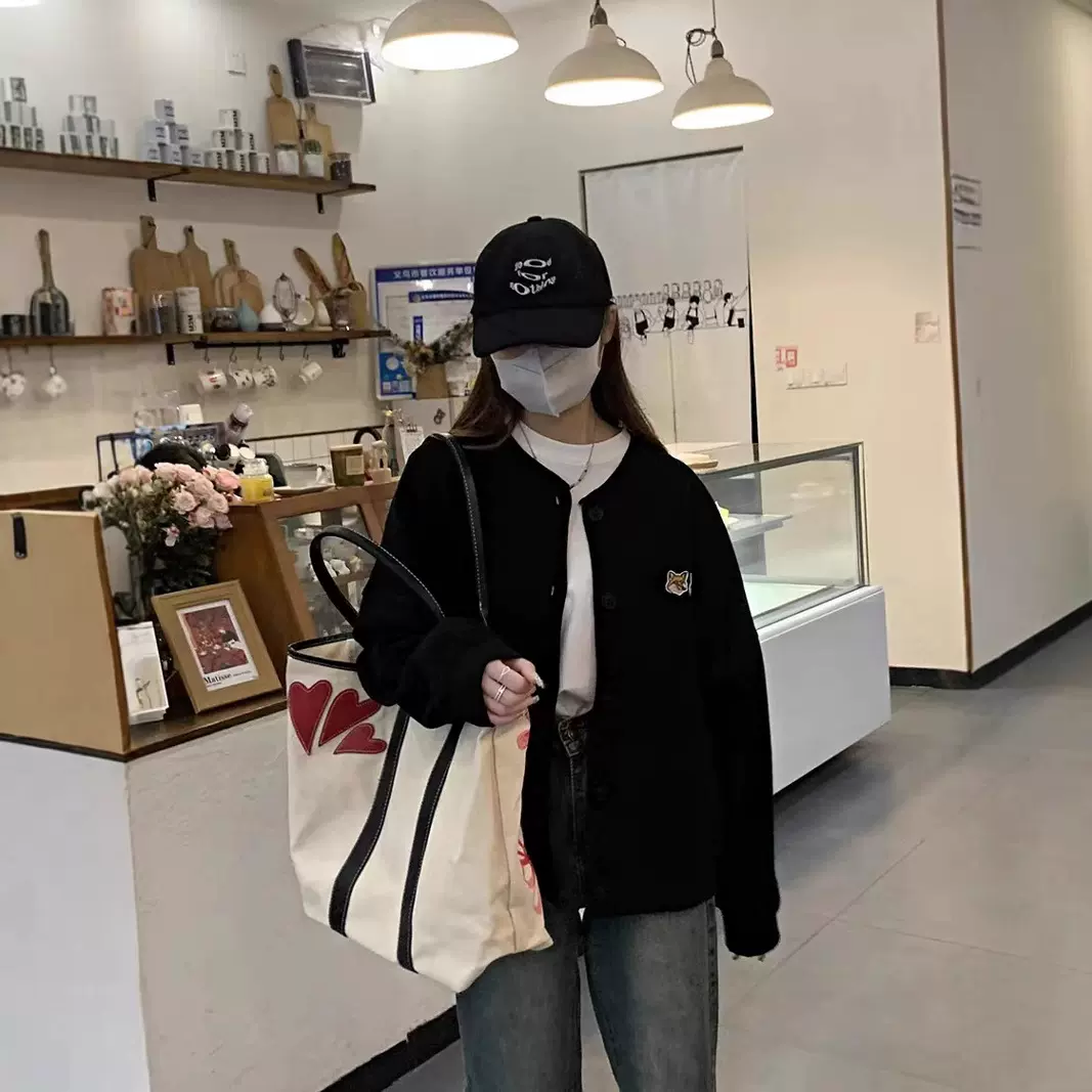 ADER春秋新款潮牌右上小狐狸头重工刺绣卫衣开衫男女情侣外套
