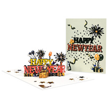 跨境新款黑金新年快乐贺卡3D立体手工制作卡片亚马逊派对跨年礼物