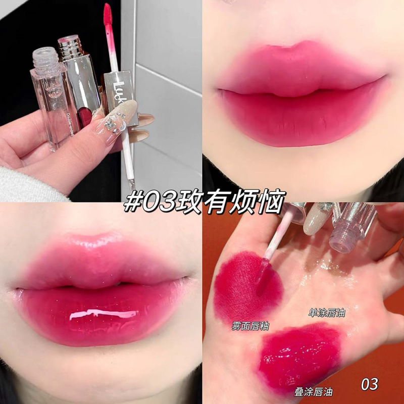 LUCKGO veludo esmalte labial de doble efecto espejo de agua brillante niebla matte maquillaje de doble cabeza esmalte labial de doble cabeza esmalte labial