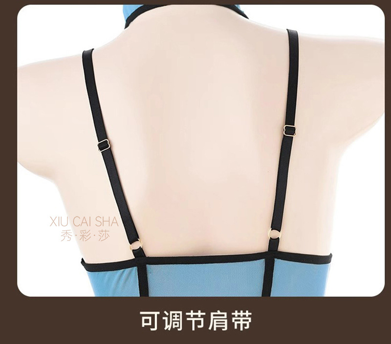 Crotchless See-Through Policewoman Costume Jumpsuit with Hat, One Size, Black Polyester — detail image 20