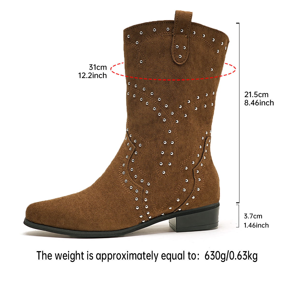 Bottes cavalières à talons mi-hauts et rivets croisés pour femmes grandes tailles, en daim, style britannique, chaussures tendance automne_voghion.com