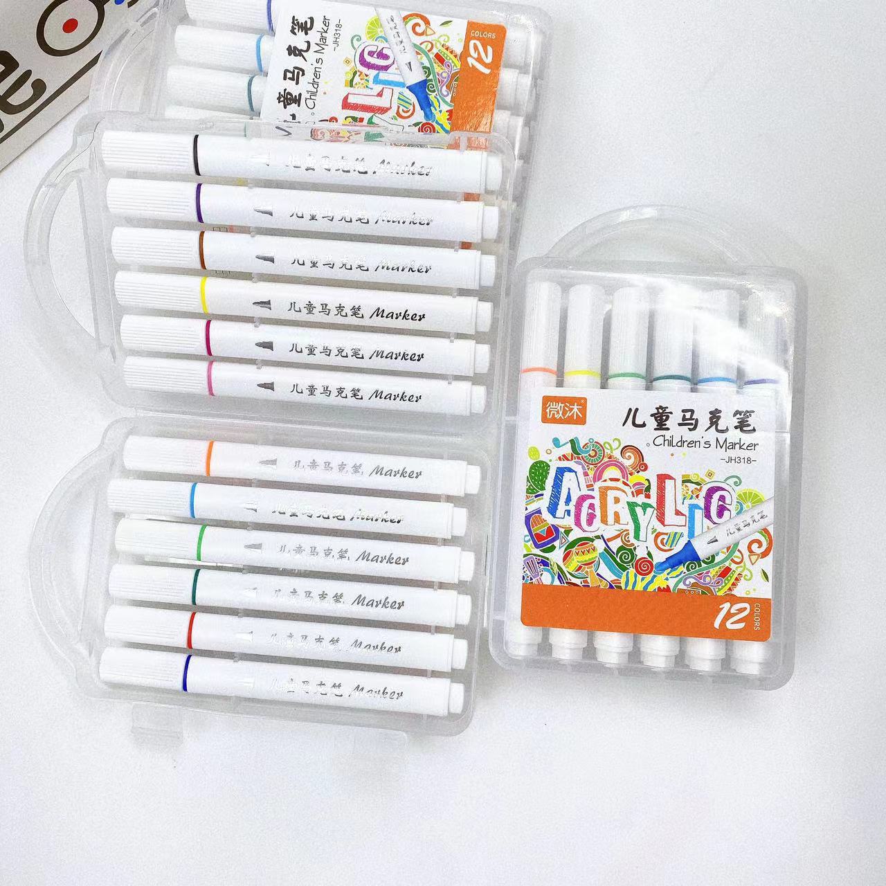 Al por mayor acrílico marcador de pluma para niños de arte acuoso 12 colores pluma de color jardín de infantes dibujo conjunto de cabeza suave