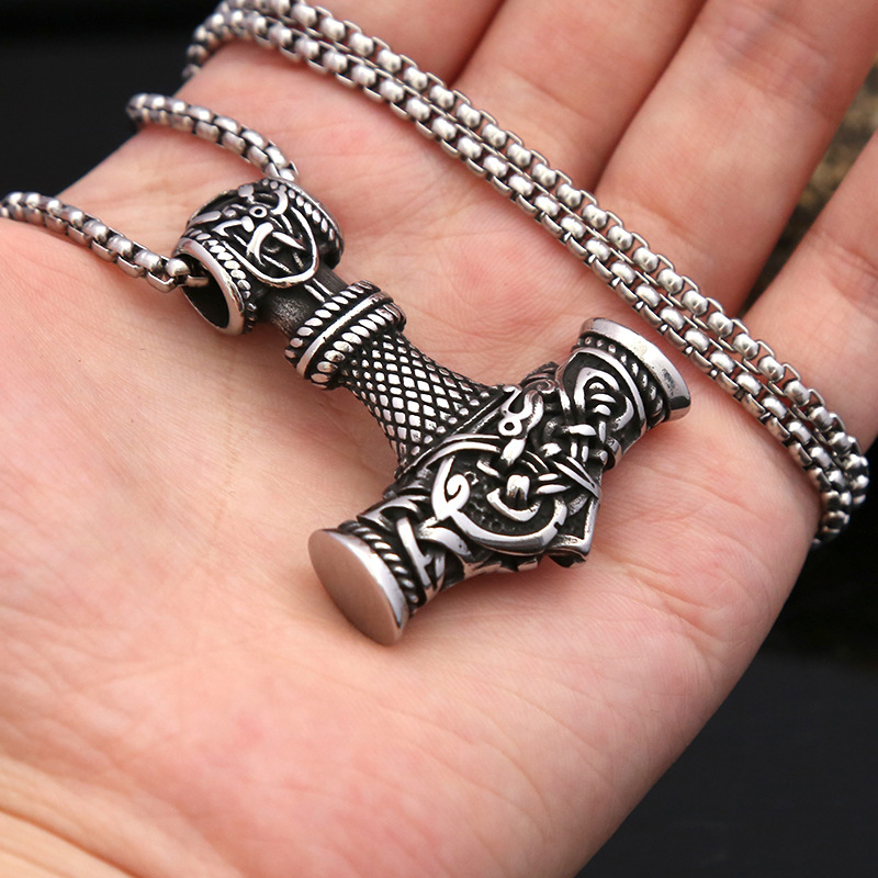 Titanium Necklace Dragon Pattern Hammer Pendant Hip Hop Neckchain Stainless Steel Men's Personalized Talisman_voghion.com