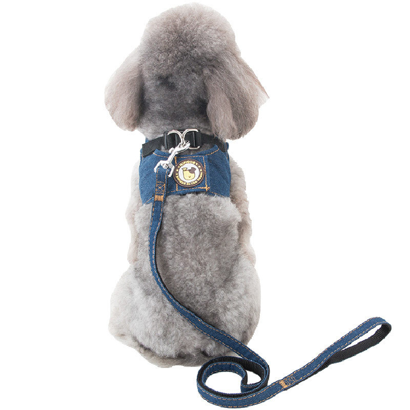 Chaleco de perro Denim cuerda de tracción perro mascota cuerda para caminar Cadena de perro gato peluche mascota correa de pecho al por mayor