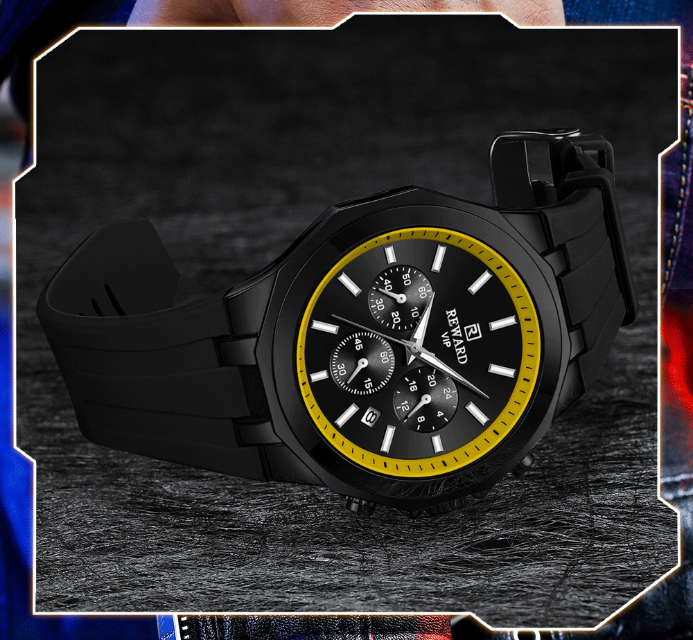 Reward skin-friendly silicone band quartz sports men's watch cross-border best-selling multi-function watch three eyes and six hands calendar_voghion.com
