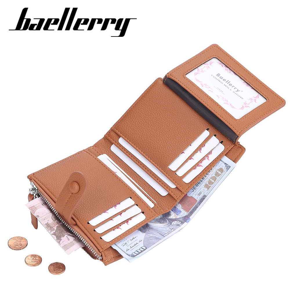 Портмоне Baellerry короткое кросс-борт личи узор много отделений закрученный замок молния денежный клип