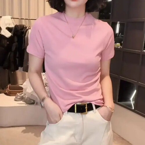 [Live hit] 2025 new Korean short-sleeved T-shirt base shirt is fashionable and all-matching fabric is soft and comfortable